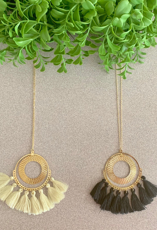 Tassel Drop Necklace in cream and black
