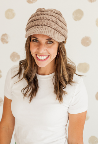 C.C. Knitted Brim Hat in camel