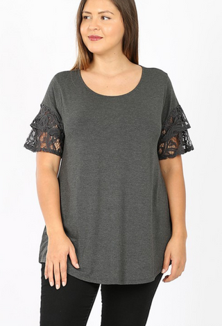 Venice Lace Top. charcoal plus size