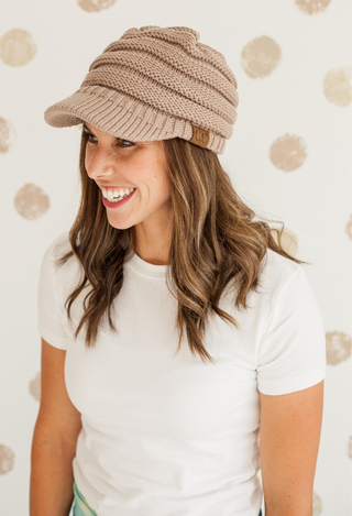 C.C. Knitted Brim Hat in camel