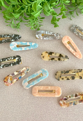 Marble hair clip sets in various colors