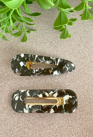 Marbled hair clip black/white