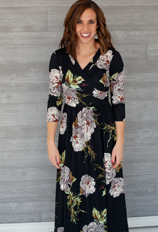 Black Floral Maxi Dress full length