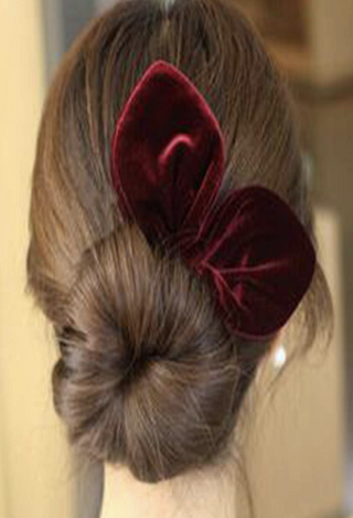 velvet bunny ear scrunchie in burgundy