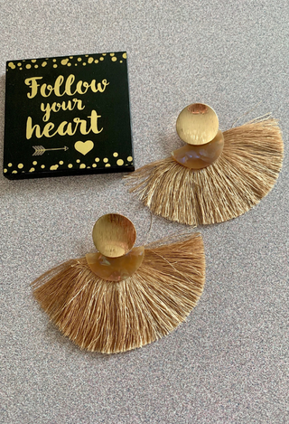 tan fringe tan earrings