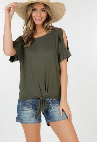 olive cold shoulder top