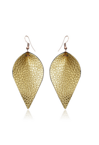 gold Faux leather teardrop earrings