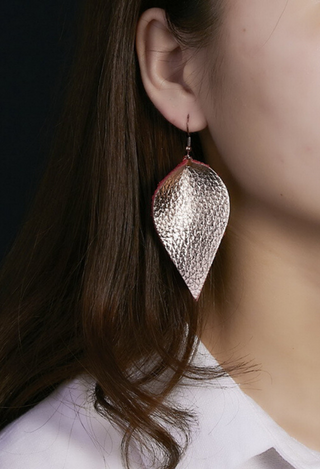 silver Faux leather teardrop earrings