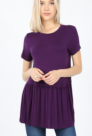 Kacie Ruffle Bottom Top in Purple