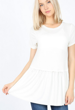 Kacie Ruffle Bottom Top in ivory