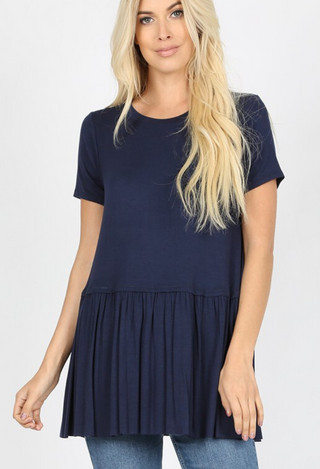 Kacie Ruffle Bottom Top in Navy
