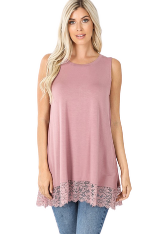 Angie Lace Tank in rose