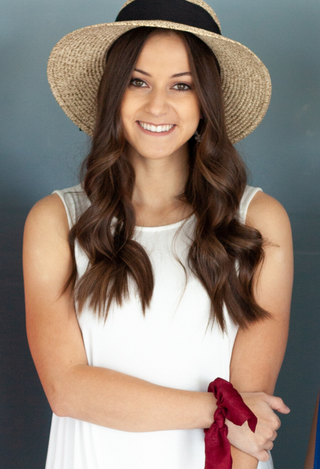 silk scrunchie scarf burgundy with white top and hat