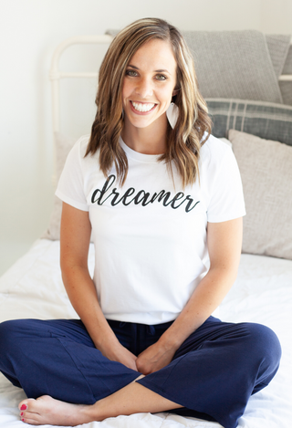Cropped Lounge Pant in navy with white Dreamer tee