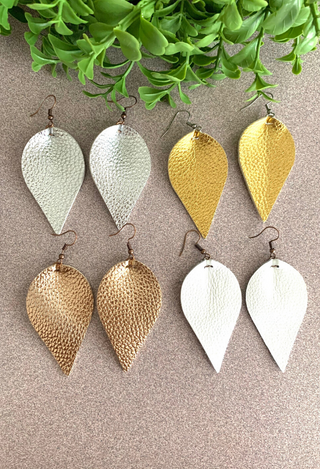 Faux leather teardrop earrings in gold, silver, white and rose gold