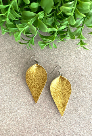 gold Faux leather teardrop earrings