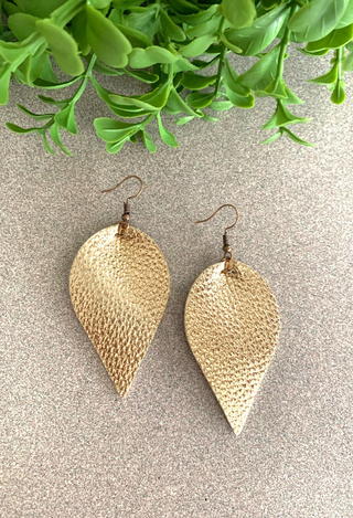 gold Faux leather teardrop earrings 