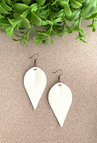 white Faux leather teardrop earrings
