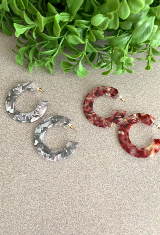 Marbled Earrings in grey and rose