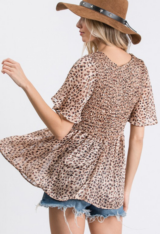 Sahara Smock Top in animal print taupe