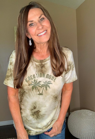 Vacation Mode Tie Dye top iin olive