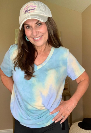 Hot Mess Mama Hat in tie dye top