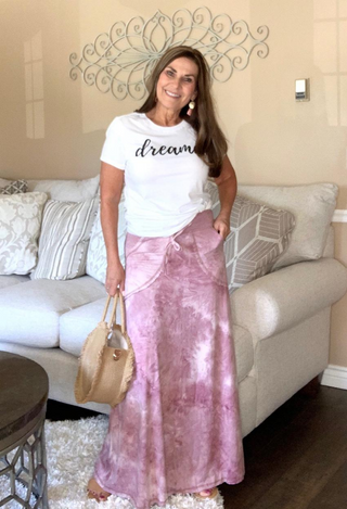 Feeling Fine Tie Dye Maxi skirt in blush with white tee