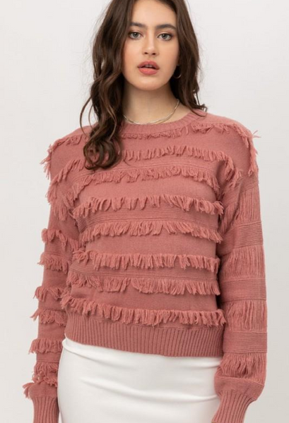 fringe sweater top