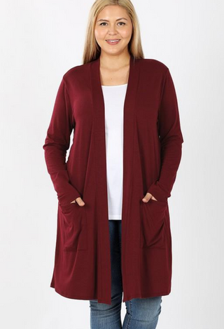 caraway duster burgundy in plus size