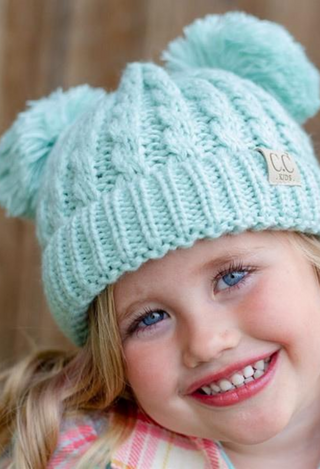 mint double pom beanie