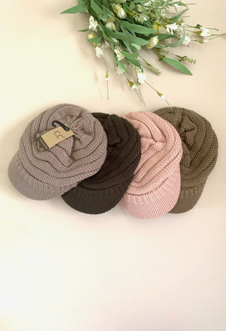 C.C. Knitted Brim Hat in taupe, olive, pink, olive
