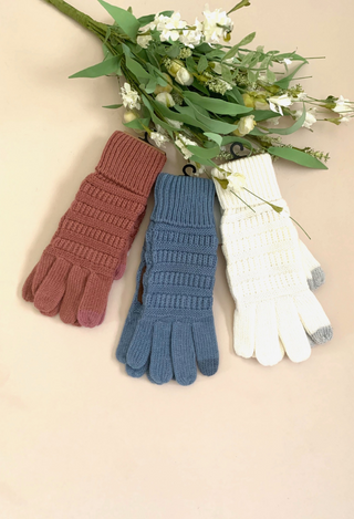 C.C. Gloves in coco berry, denim, ivory