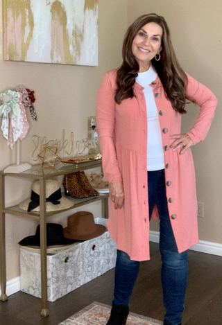 Alexia Buttoned Cardigan in Ash Rose