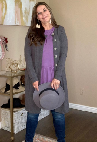 Alexia Buttoned Cardigan in charcoal