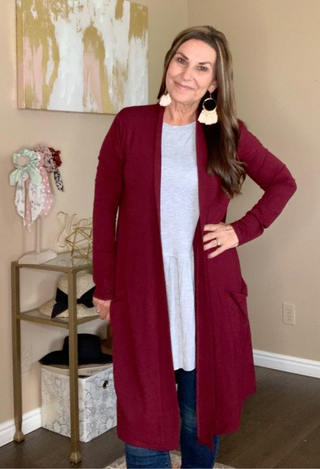 caraway duster in burgundy