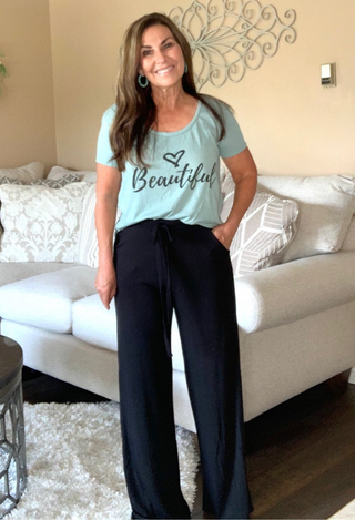 black Lounge Pants with blue graphic top