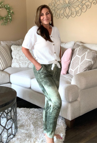 tie dye jogger Sage mix with white tie top