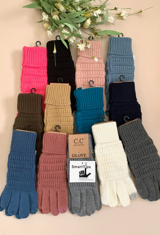 c.c. knitted touch screen gloves in candy pink, black, indi pink, denim, beige, teal, navy, dark denim, cocoberry, grey, ivory and charcoal