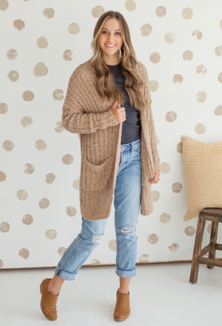 tan cardigan