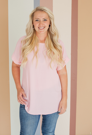 Karissa Rolled Sleeve Top pink
