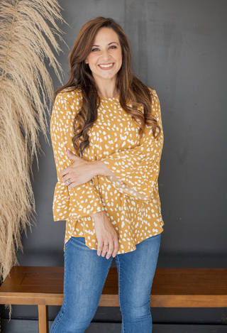 Geo Dressy Blouse in taupe with jeans