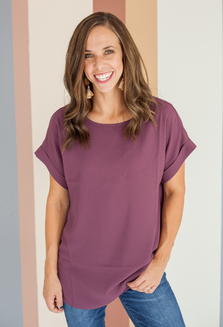 Karissa Rolled Sleeve Top eggplant