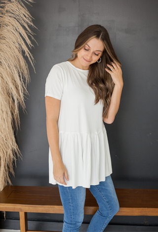Kacie Ruffle Bottom Top ivory