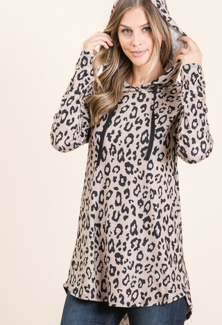 beige Animal Print Hoodie