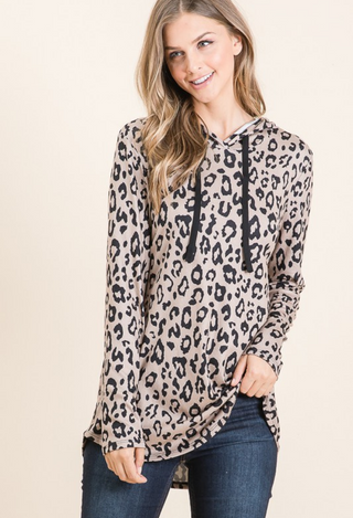 Animal Print Hoodie in taupe