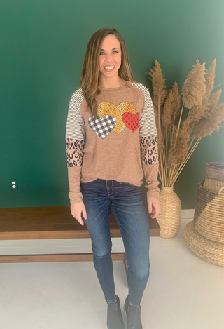 Wild hearts top in taupe with blue jeans
