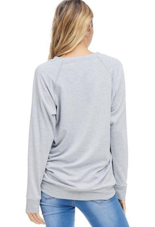 you're in my heart graphic top in grey back view