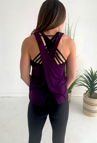 Dream Fit Open Back Top in purple back view