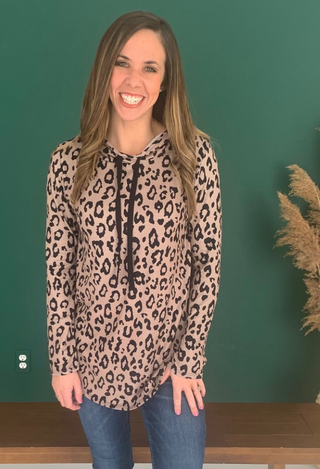 Animal Print Hoodie in taupe