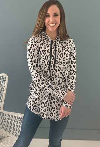 Animal Print Hoodie in ivory